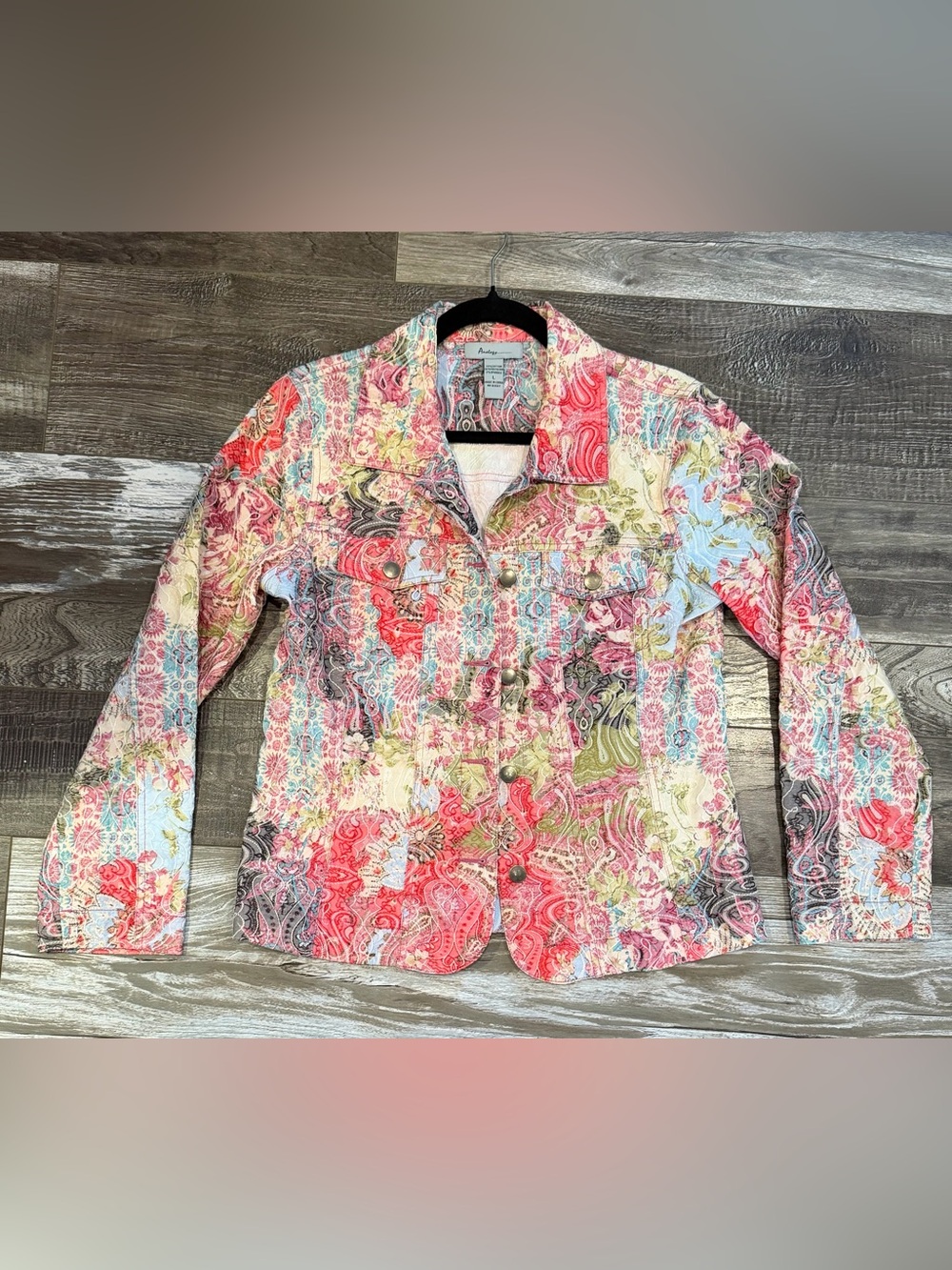 Vintage Vibrant Paisley Jean Jacket in Coral Multi